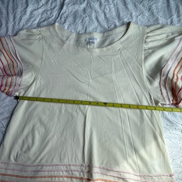 Tribal Jeans White Cream Pink Striped Top with Stitching Detail - Picture 4 of 7
